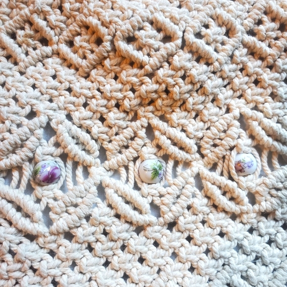 Beaded bamboo handle purse in crochet style, 100% cotton - Picture 2 of 6